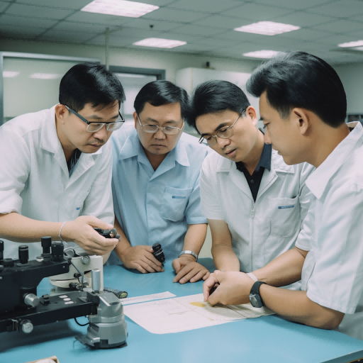 Engineering team inspecting industrial filter components