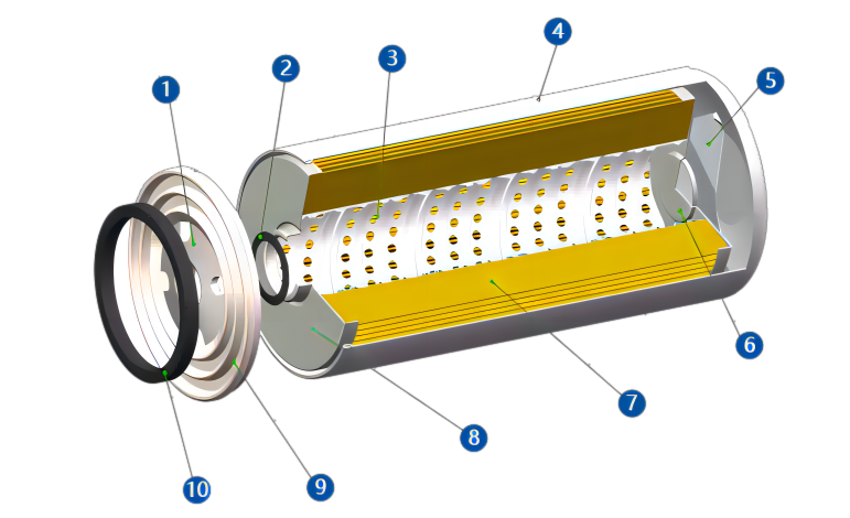 Filter element sectional drawing